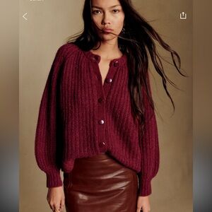 Sezane Emile Cardigan Burgundy Ribbed Chunky Button Cardigan XS NWT